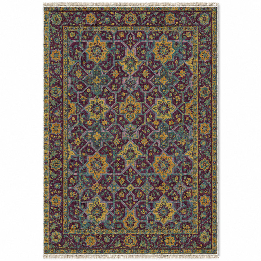 Comares Stars Burgundy & Teal Moorish Washable Rug