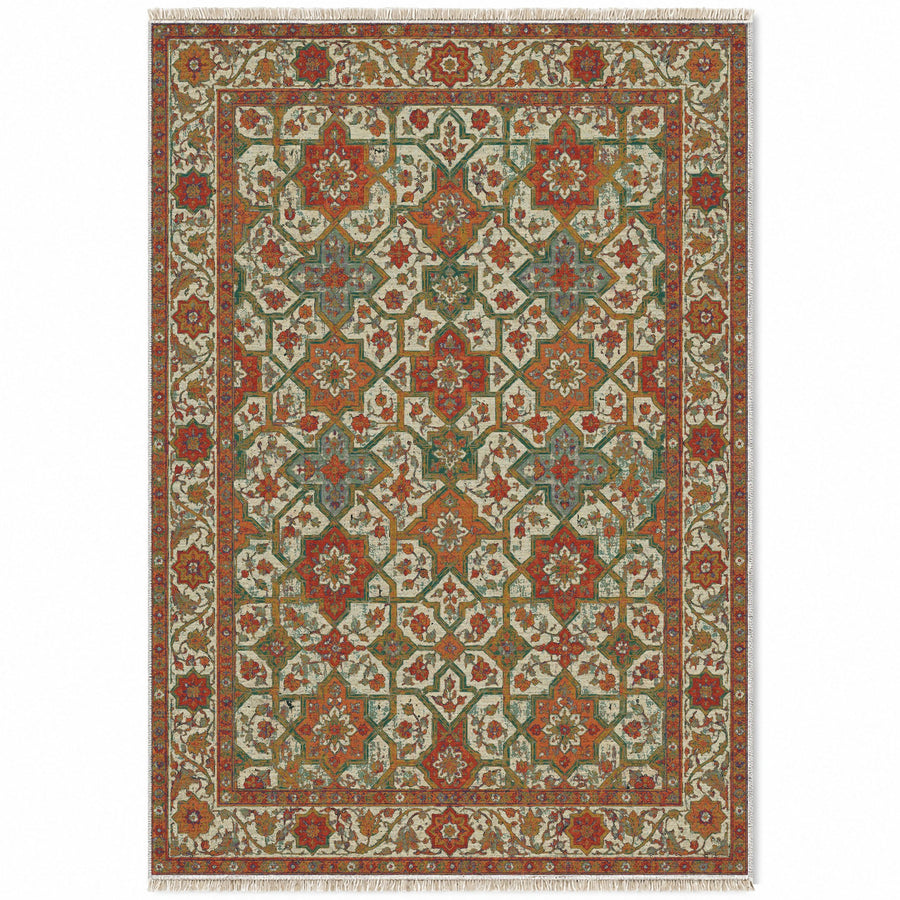 Comares Stars Emerald & Terracotta Moorish Washable Rug