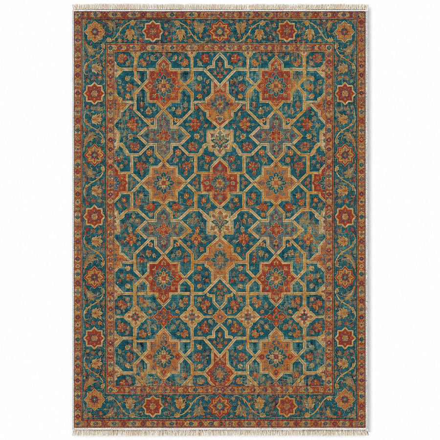 Comares Stars Peacock & Ochre Moorish Washable Rug