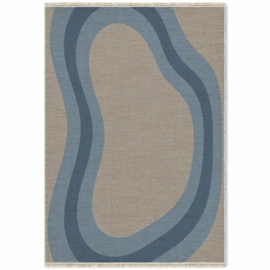 Contour Loop Greige & Dusty Blue Organic Washable Rug