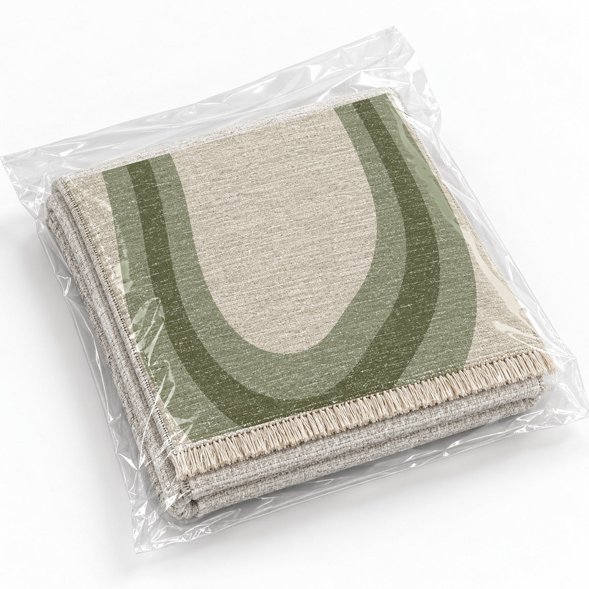 Contour Loop Ivory & Sage washable rug rolled and packaged
