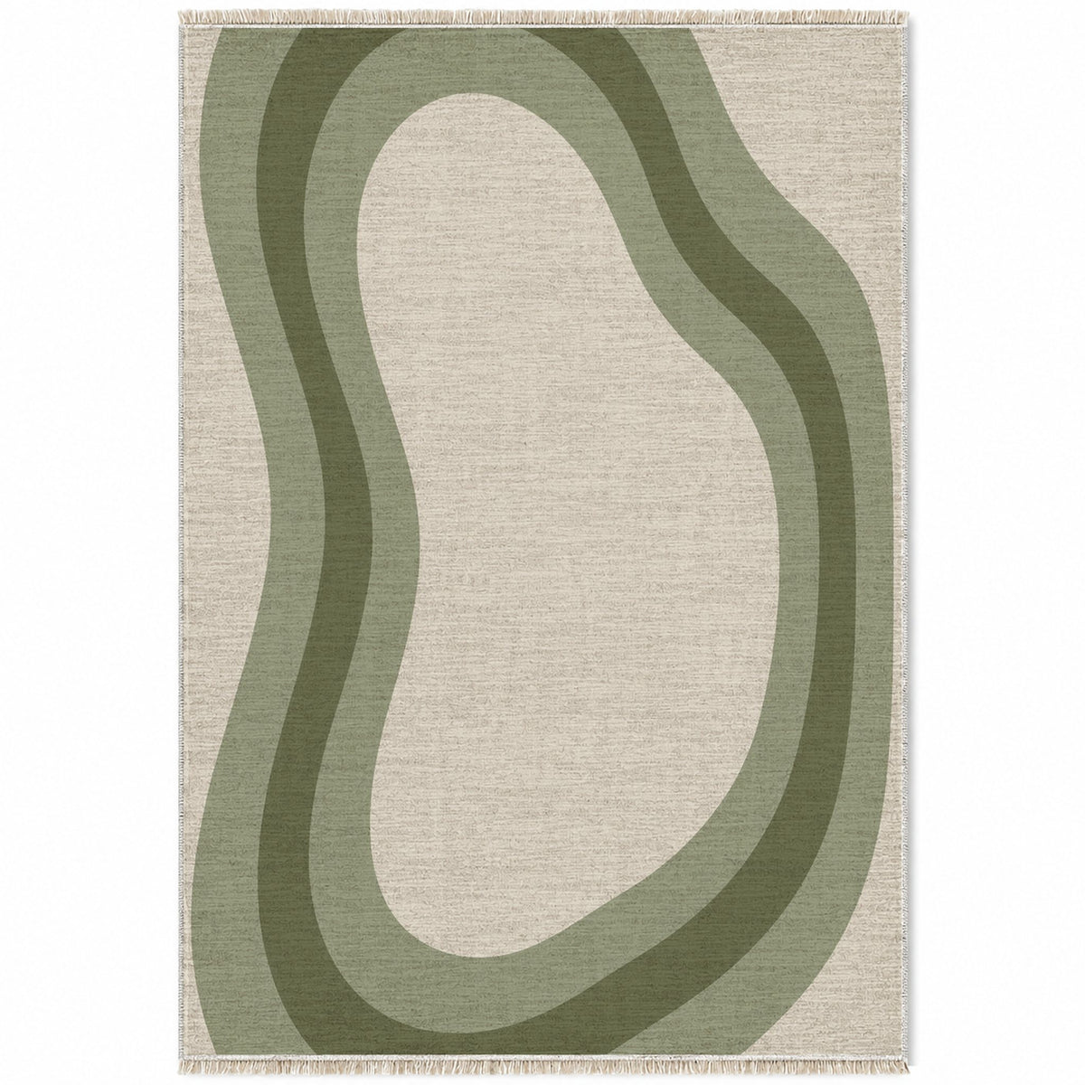 Contour Loop Ivory & Sage washable rug top view