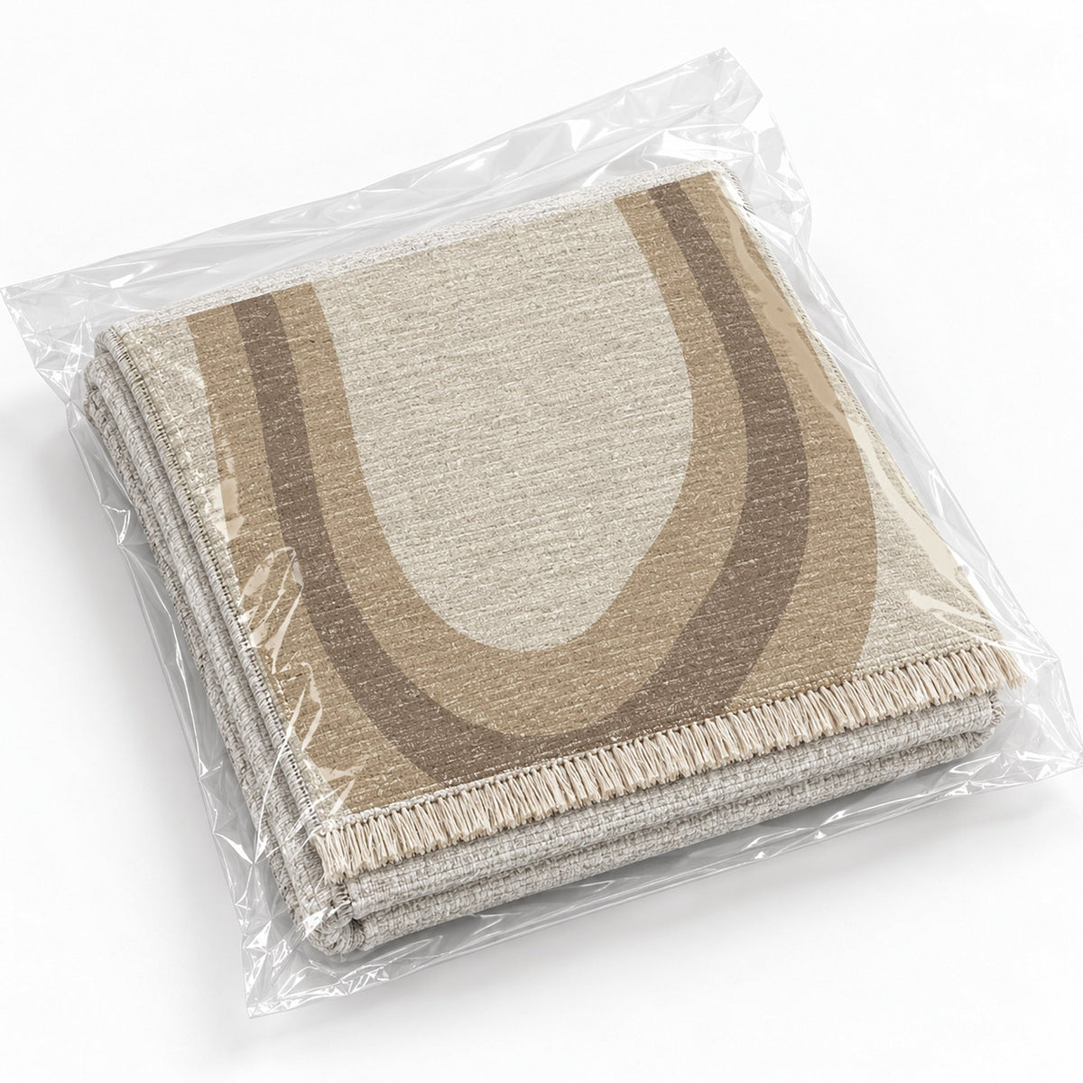 Contour Loop Ivory & Sand washable rug rolled and packaged