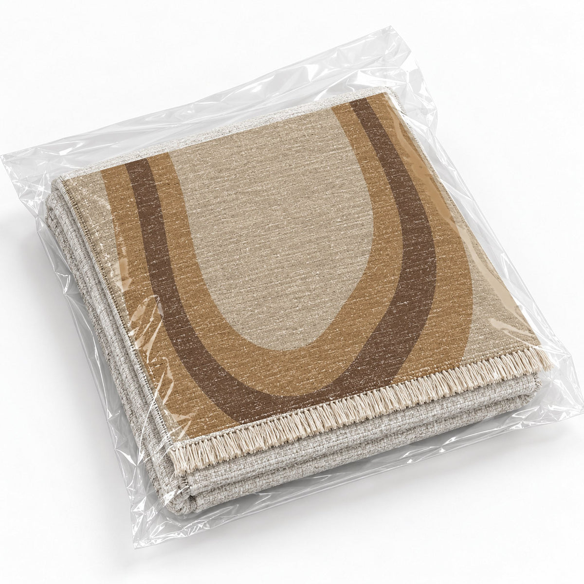 Contour Loop Oat & Cocoa washable rug rolled and packaged