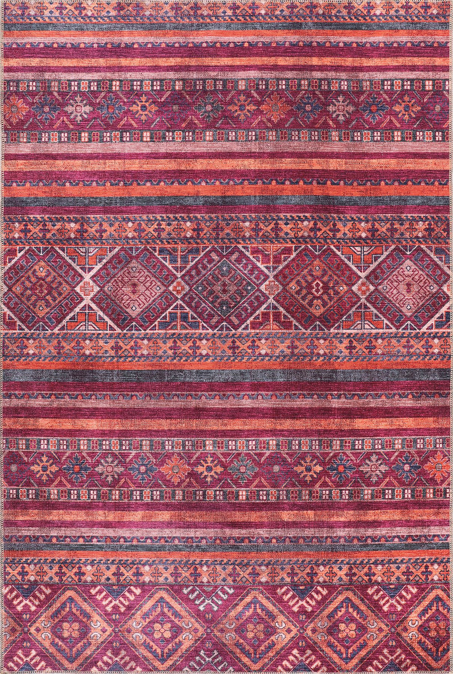 Coral & Pink Afghan Kilim Stripe Washable Rug | 1322