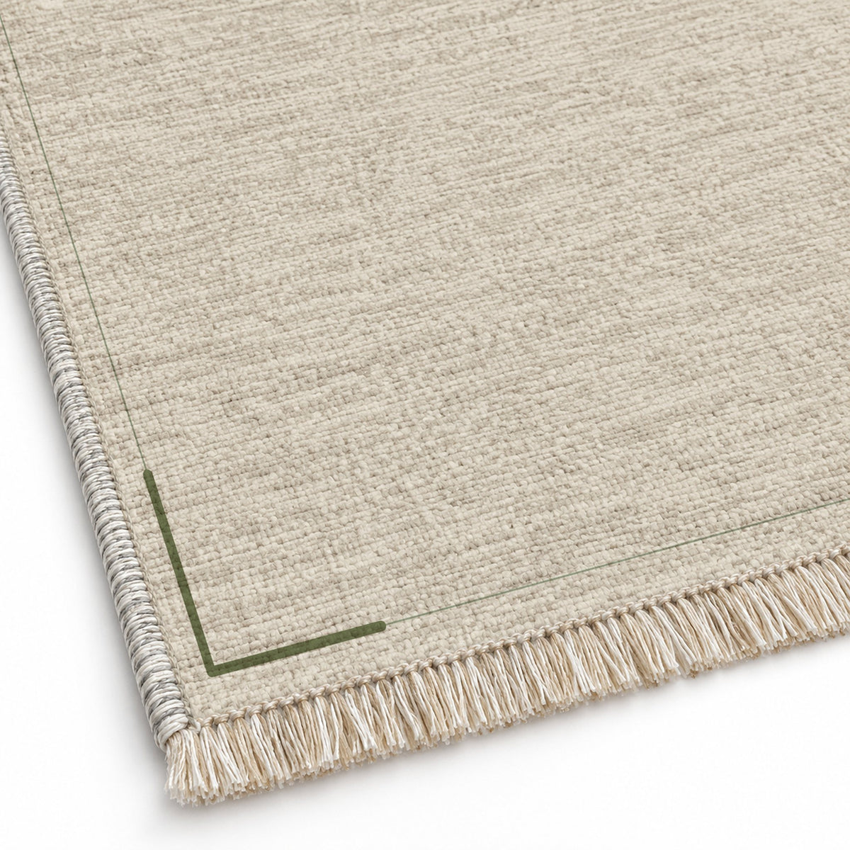 Corner Frame Ivory & Olive washable rug close-up of the printed chenille