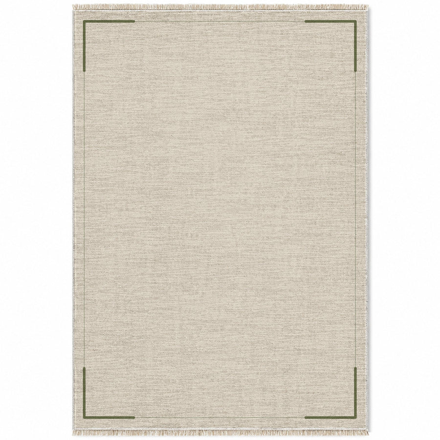 Corner Frame Ivory & Olive Bordered Washable Rug