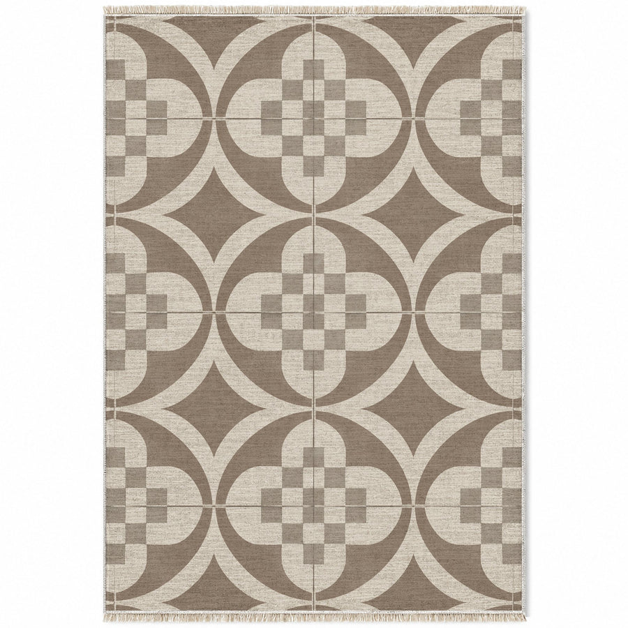 Courtyard Tile Ivory & Taupe Mediterranean Washable Rug
