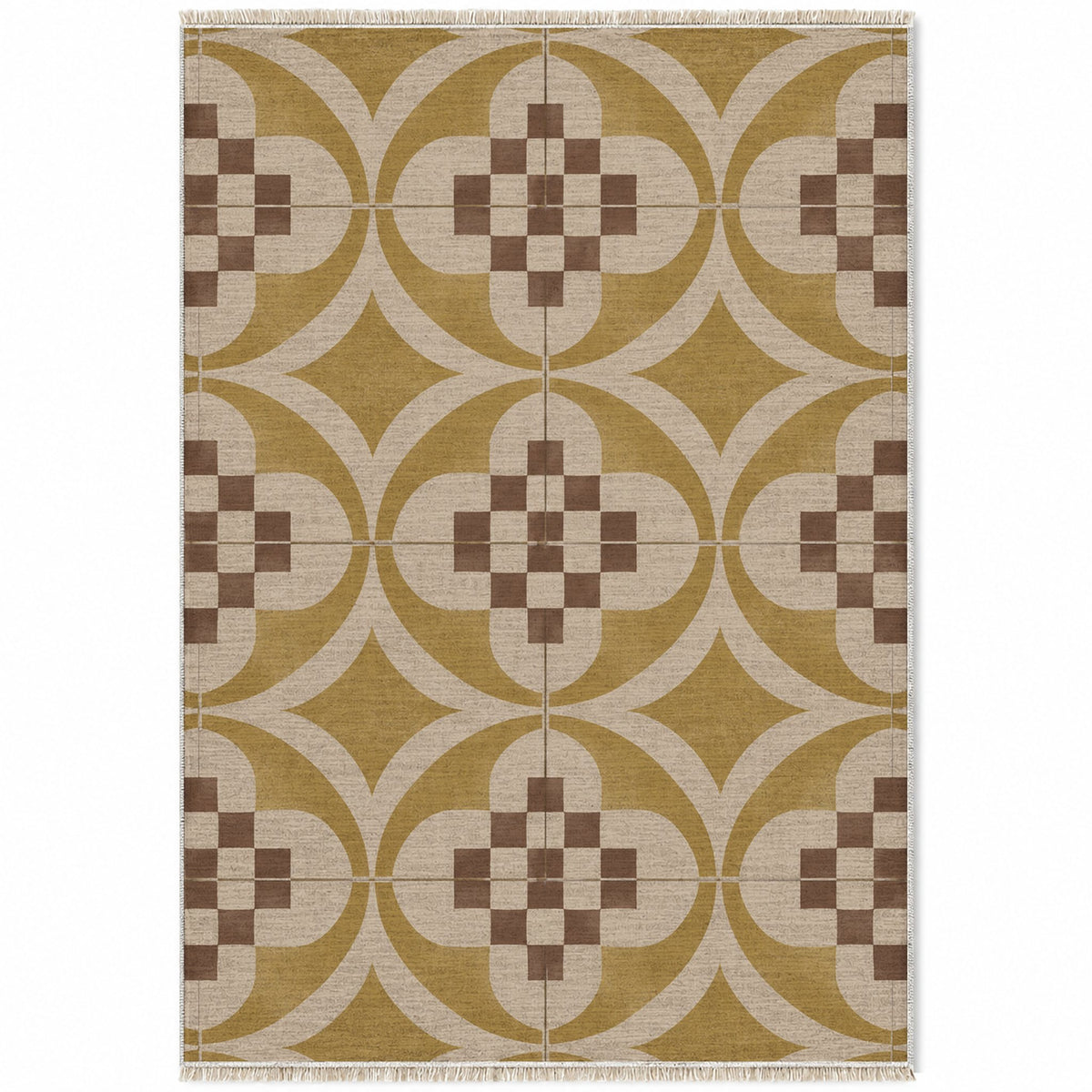 Courtyard Tile Oat & Ochre washable rug top view