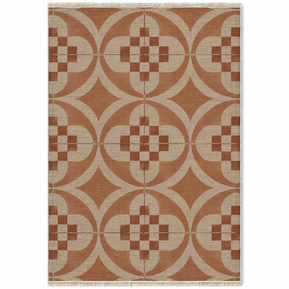 Courtyard Tile Sand & Terracotta washable rug top view
