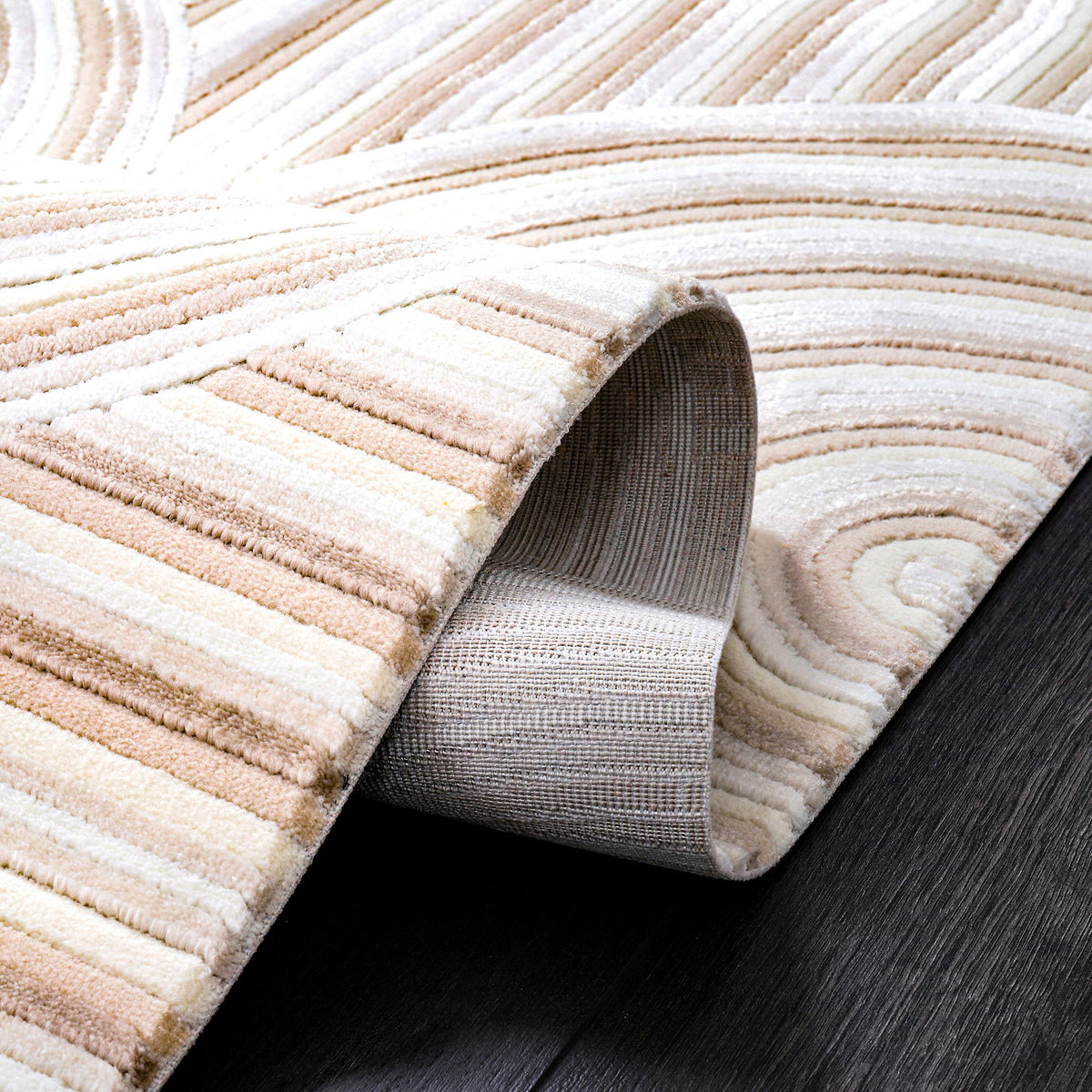 Cream & Beige Arch Relief Area Rug pile close-up