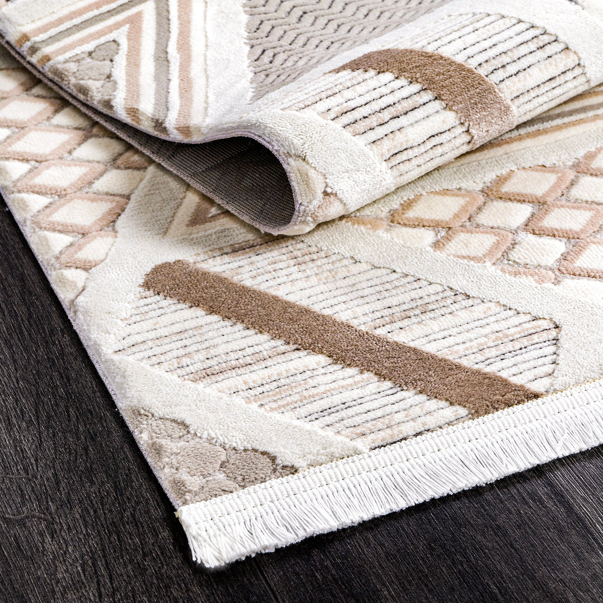 Cream & Beige Triangle Relief Area Rug pile close-up