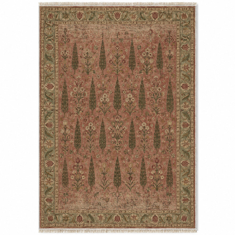 Cypress Bouquet Brown Ottoman Washable Rug