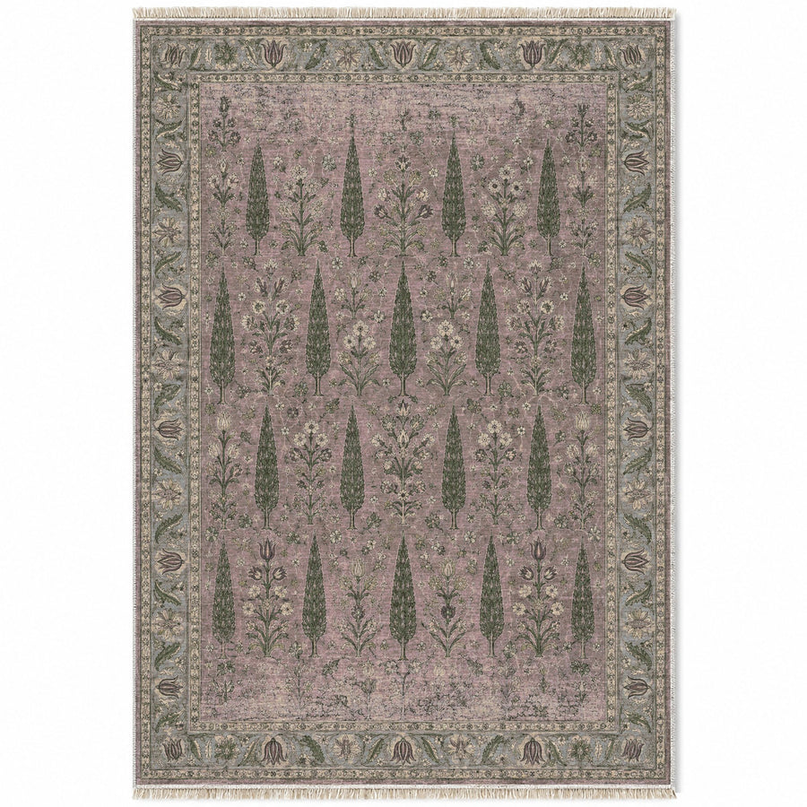 Cypress Bouquet Graphite & Linen Ottoman Washable Rug