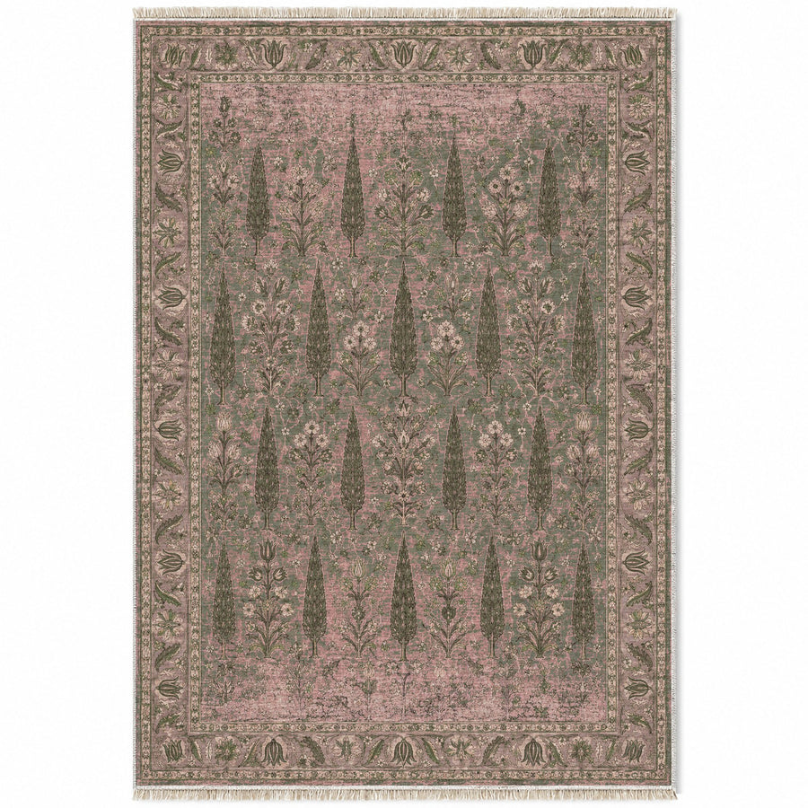 Cypress Bouquet Rose & Olive Ottoman Washable Rug