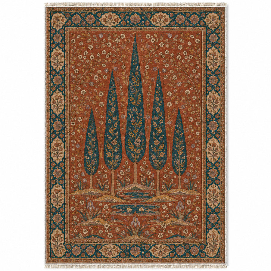 Cypress Rain Garden Brick & Petrol Distressed Washable Rug