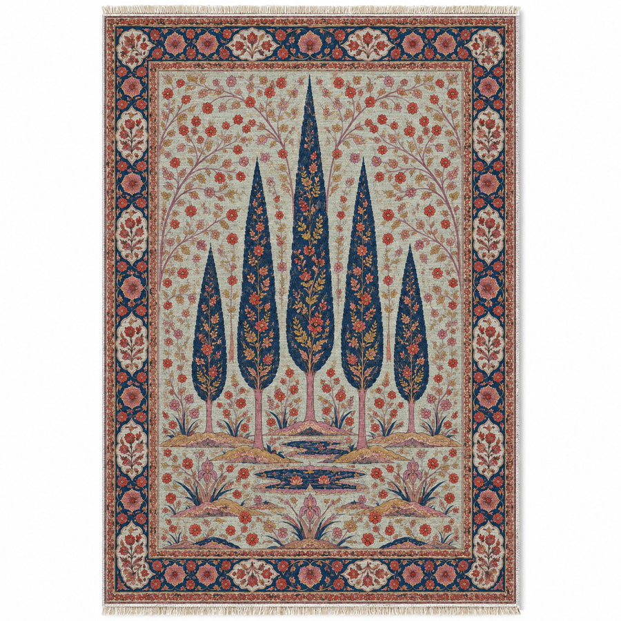 Cypress Rain Garden Glacier, Ink & Vermilion Distressed Washable Rug