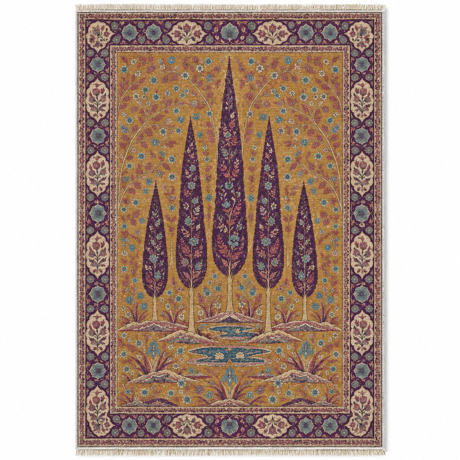 Cypress Rain Garden Golden, Plum & Azure Distressed Washable Rug