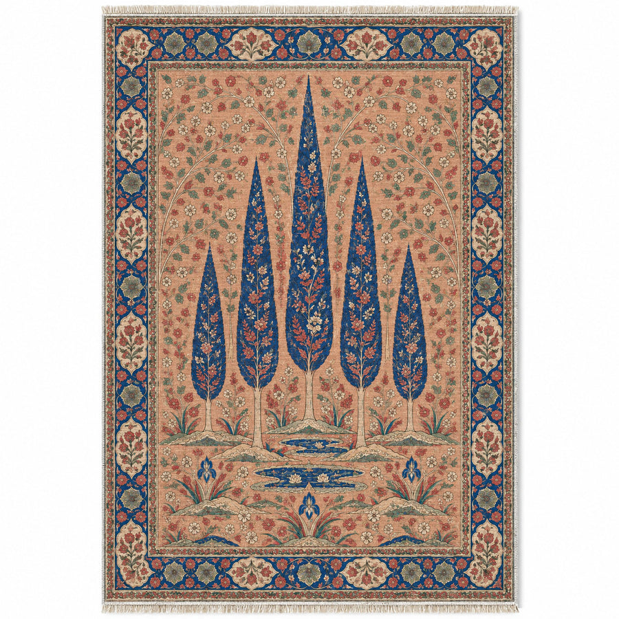 Cypress Rain Garden Peach, Cobalt & Jade Distressed Washable Rug