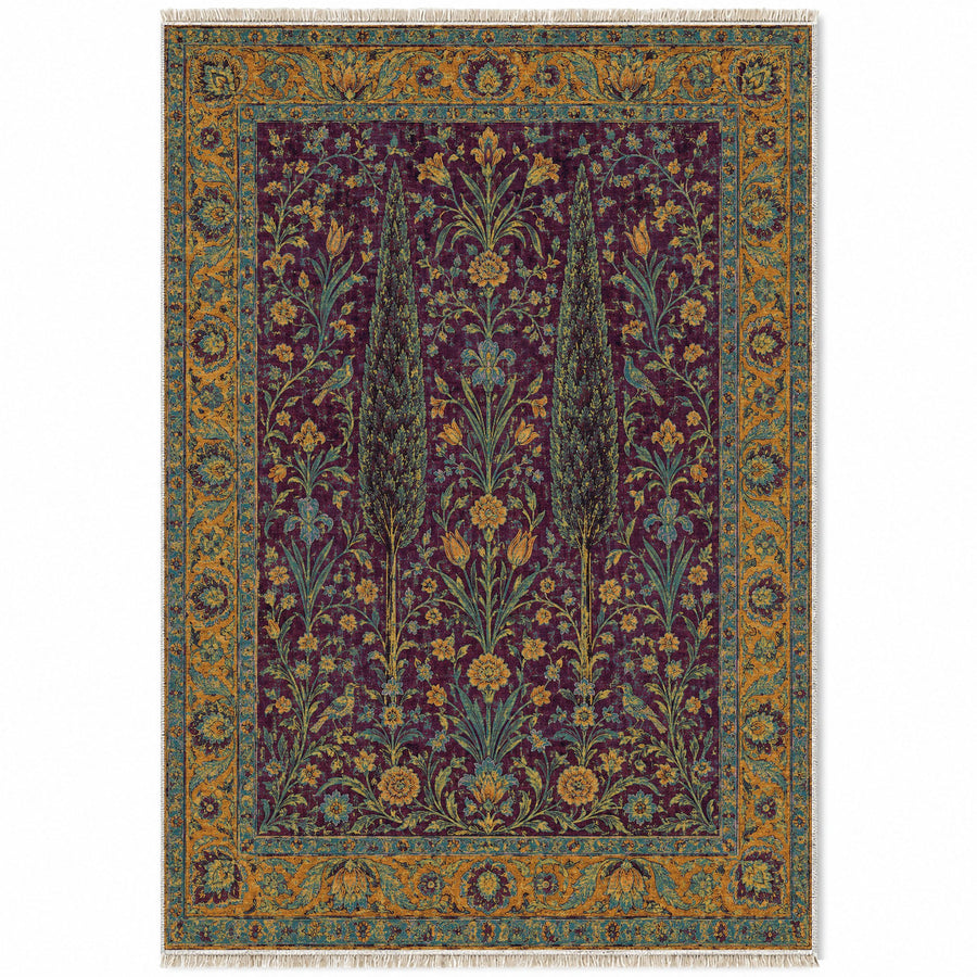 Cypress Reflection Burgundy & Teal Mughal Washable Rug