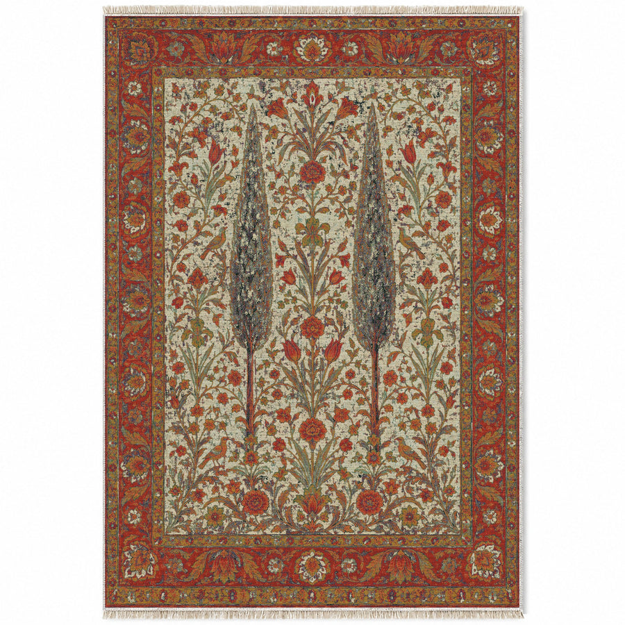 Cypress Reflection Emerald & Terracotta Mughal Washable Rug
