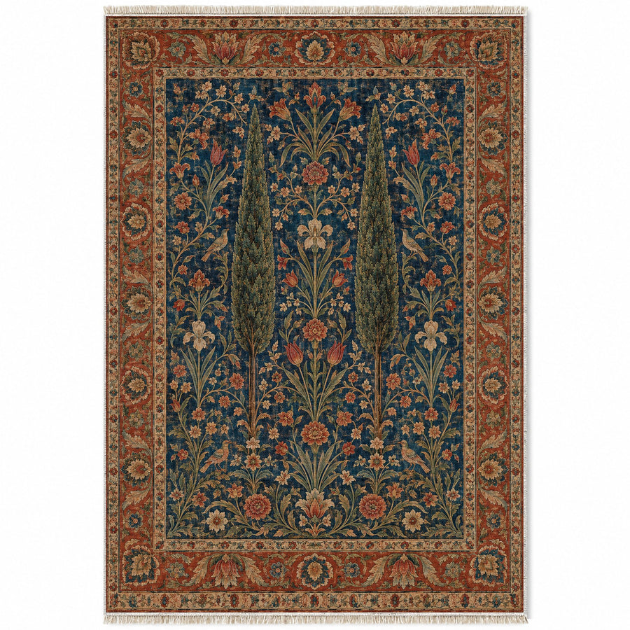 Cypress Reflection Indigo & Rust Mughal Washable Rug
