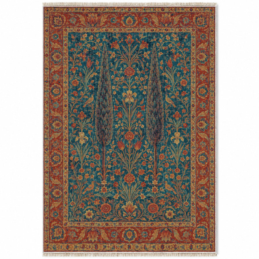 Cypress Reflection Peacock & Ochre Mughal Washable Rug