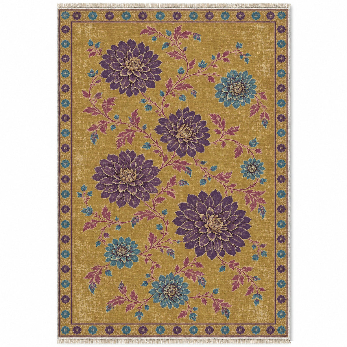 Dahlia Constellation Golden, Plum & Azure washable rug top view