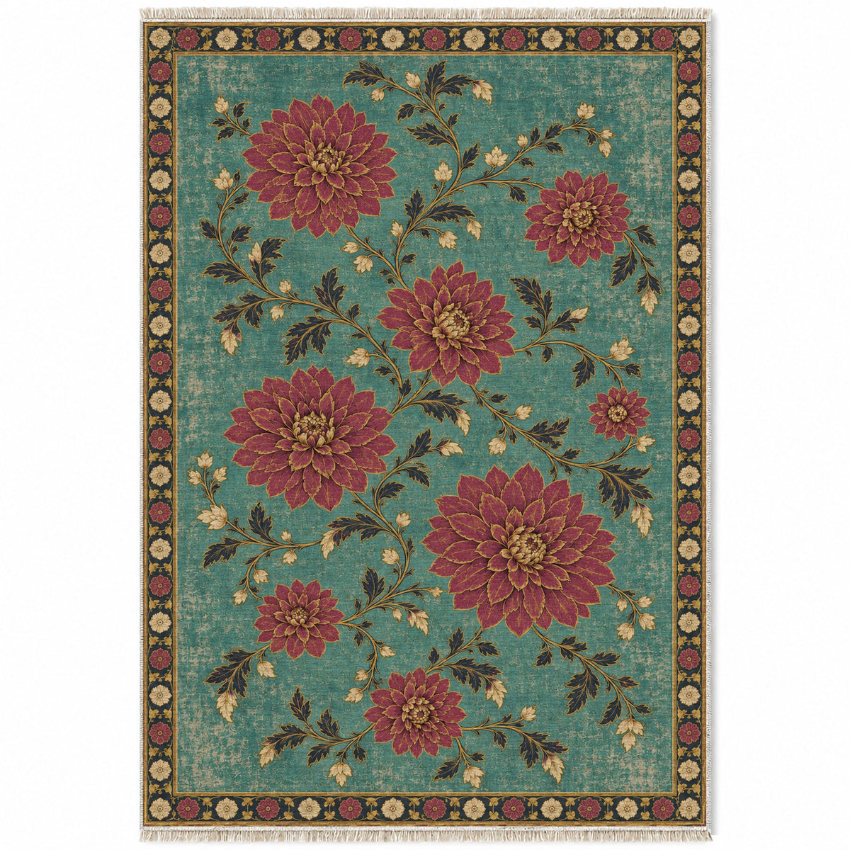 Dahlia Constellation Lagoon & Berry washable rug top view