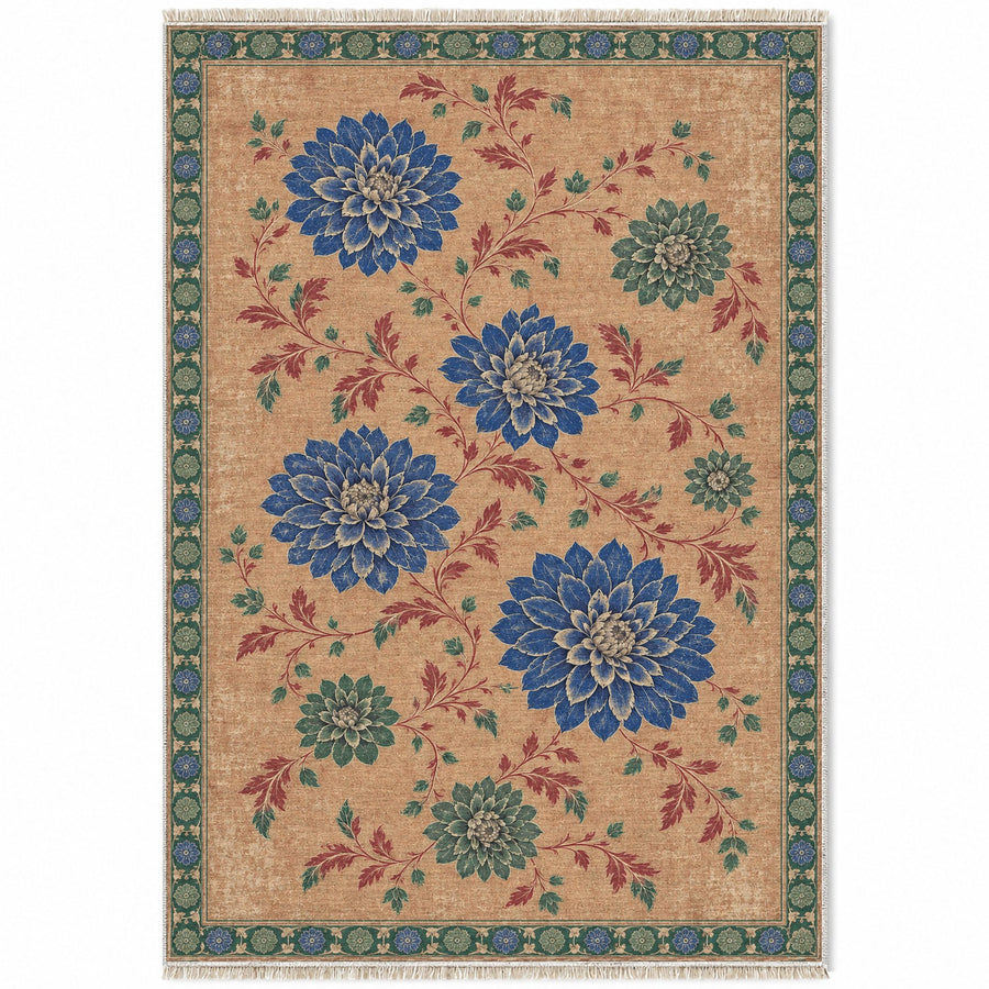 Dahlia Constellation Peach, Cobalt & Jade Distressed Washable Rug