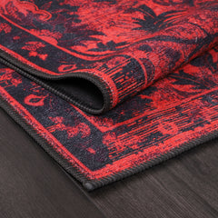 Rugs Depot RW1010 – Machine Washable Red Vintage Floral Rug | Damask-Inspired Oriental Carpet for Living Room, Bedroom & Dining