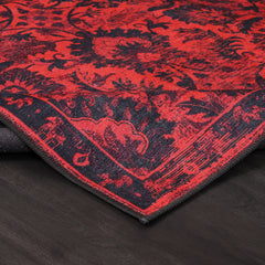 Rugs Depot RW1010 – Machine Washable Red Vintage Floral Rug | Damask-Inspired Oriental Carpet for Living Room, Bedroom & Dining