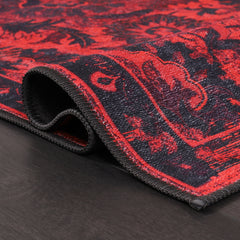 Rugs Depot RW1010 – Machine Washable Red Vintage Floral Rug | Damask-Inspired Oriental Carpet for Living Room, Bedroom & Dining