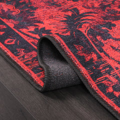 Rugs Depot RW1010 – Machine Washable Red Vintage Floral Rug | Damask-Inspired Oriental Carpet for Living Room, Bedroom & Dining