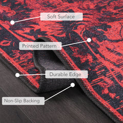 Rugs Depot RW1010 – Machine Washable Red Vintage Floral Rug | Damask-Inspired Oriental Carpet for Living Room, Bedroom & Dining