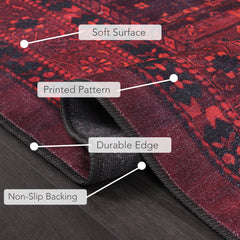 Rugs Depot RW1009 – Machine Washable Red Tribal Medallion Rug | Oriental Geometric Carpet for Living Room, Bedroom & Office