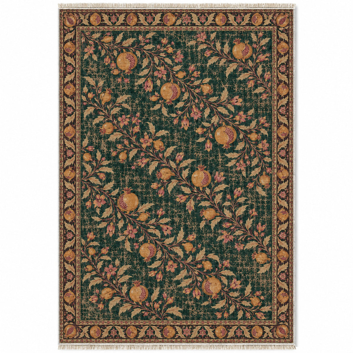 Diagonal Pomegranate Canopy Forest & Marigold washable rug top view
