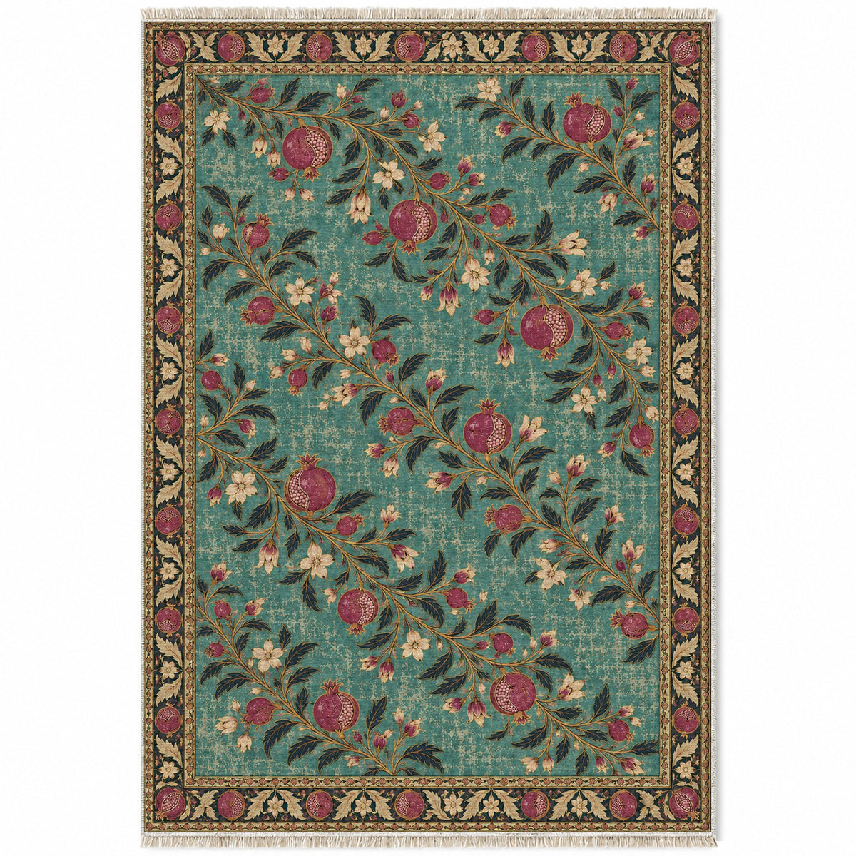 Diagonal Pomegranate Canopy Lagoon & Berry washable rug top view