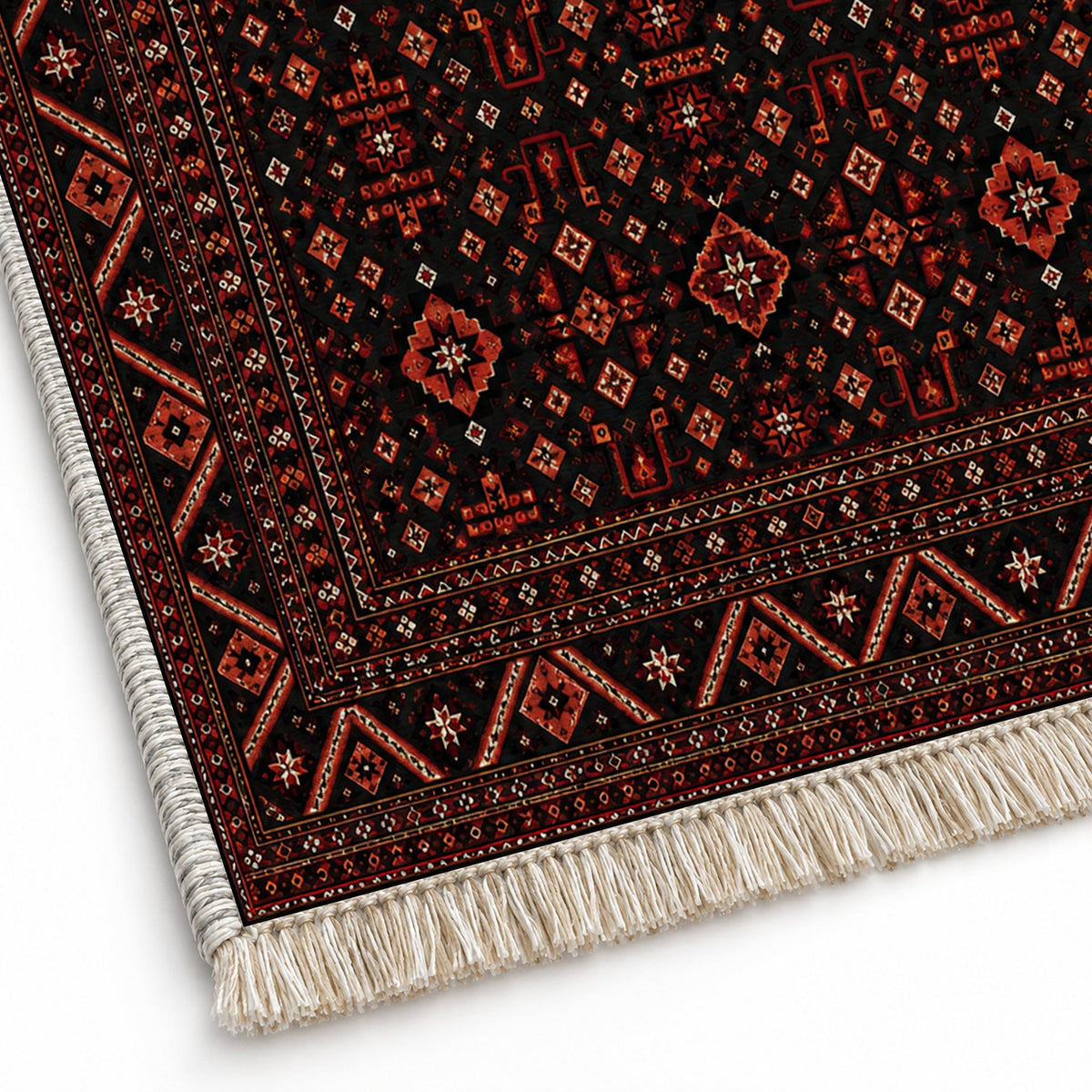 Diamond Mosaic Black washable rug close-up of the printed chenille