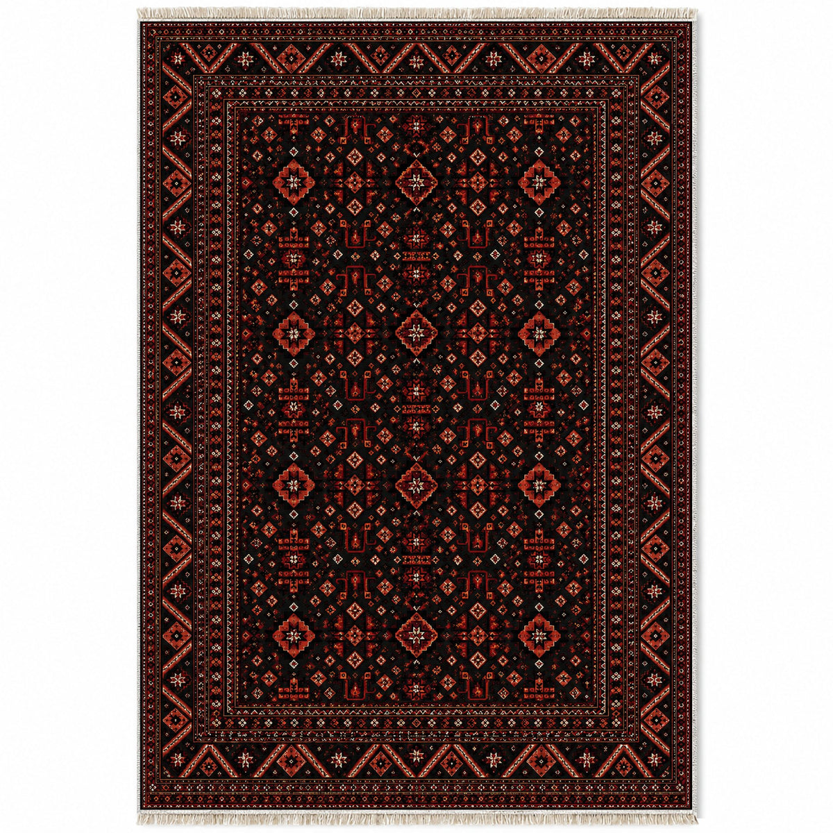 Diamond Mosaic Black washable rug top view