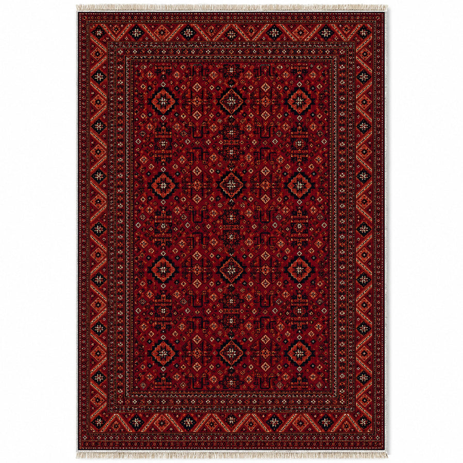 Diamond Mosaic Burgundy Afghan Washable Rug