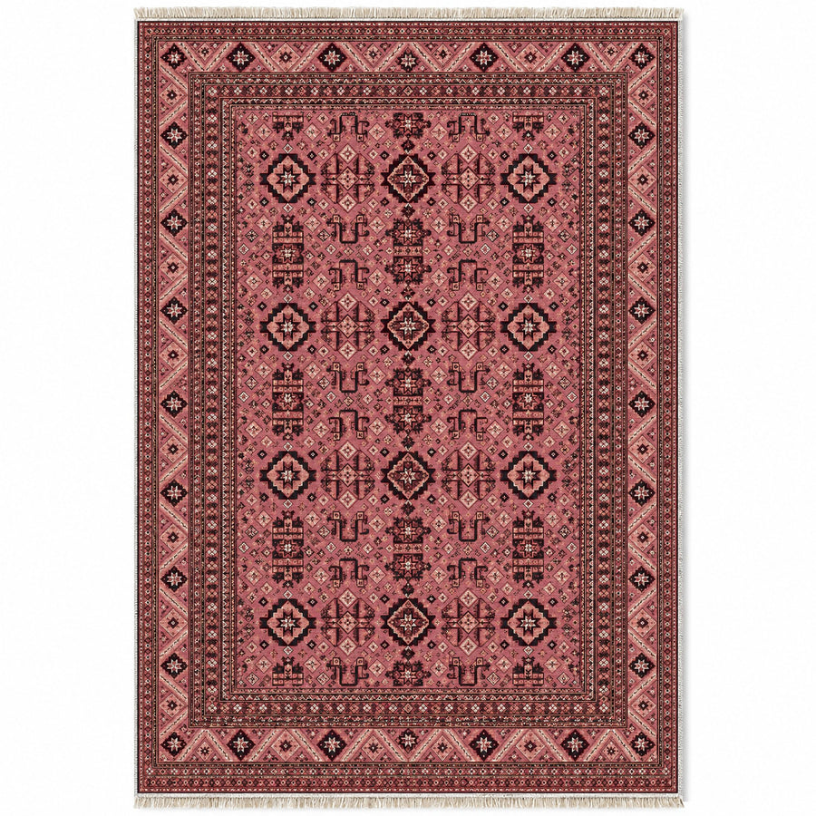 Diamond Mosaic Faded Pink Afghan Washable Rug