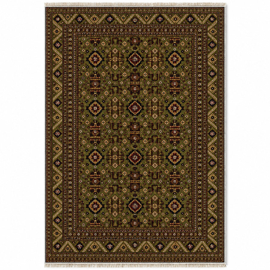 Diamond Mosaic Olive Green Afghan Washable Rug