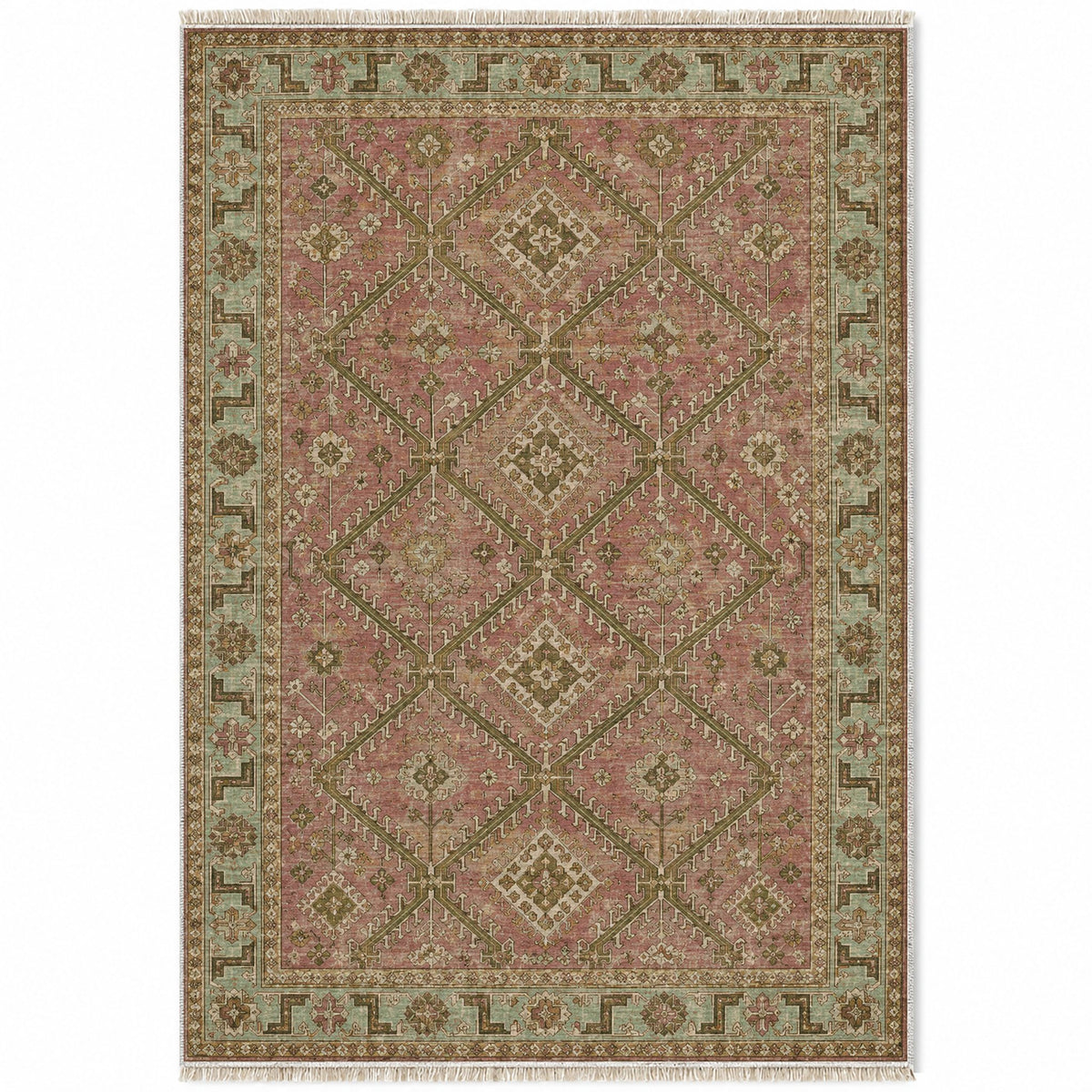 Diamond Rampart Clay & Sage washable rug top view