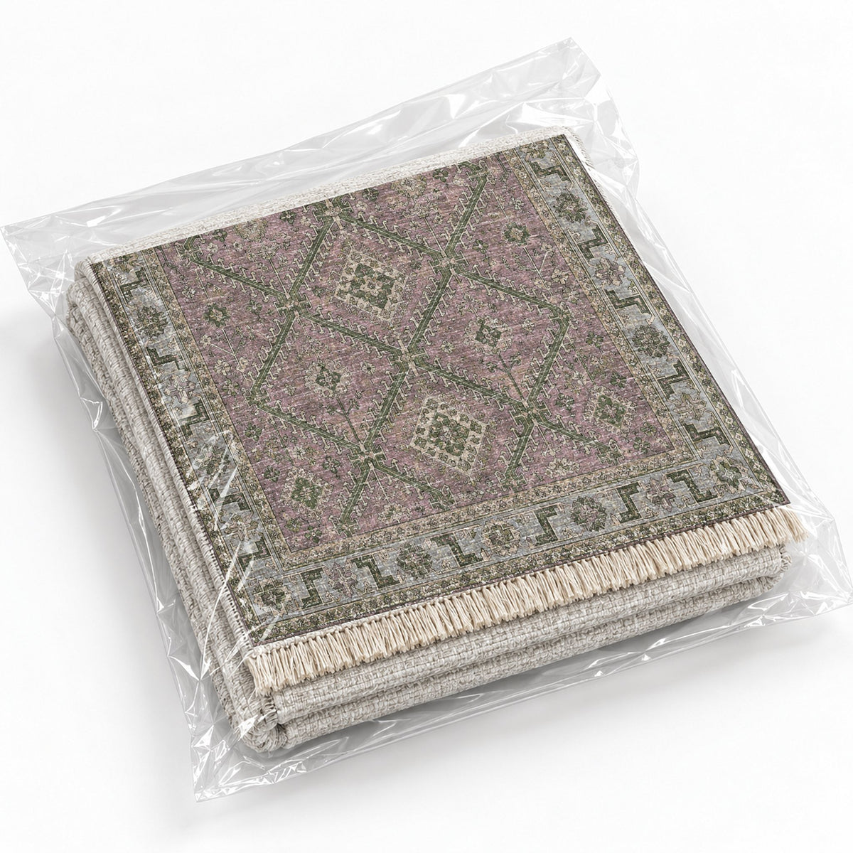 Diamond Rampart Graphite & Linen washable rug rolled and packaged
