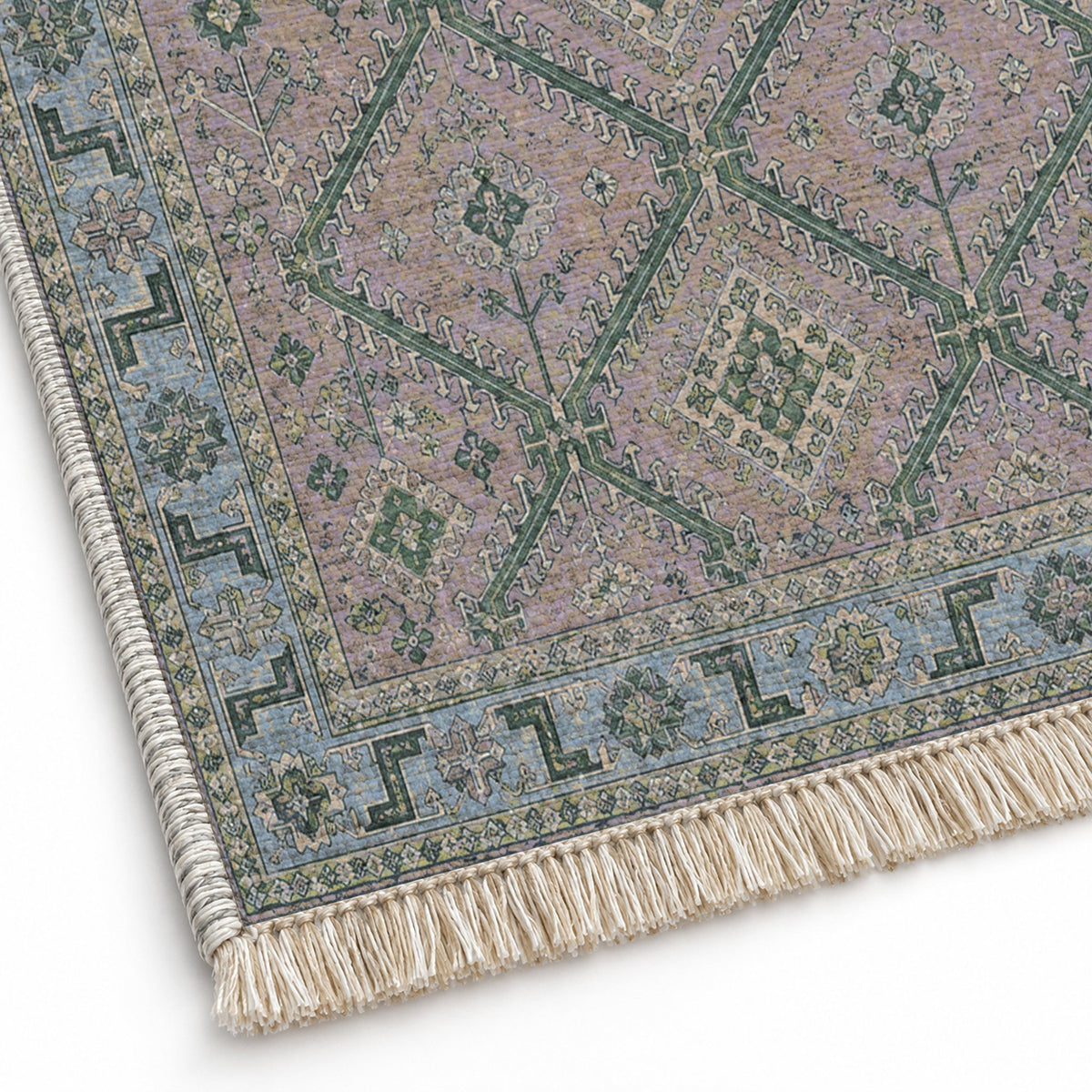 Diamond Rampart Mineral Blue washable rug close-up of the printed chenille