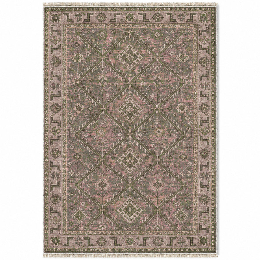 Diamond Rampart Rose & Olive Seljuk Washable Rug