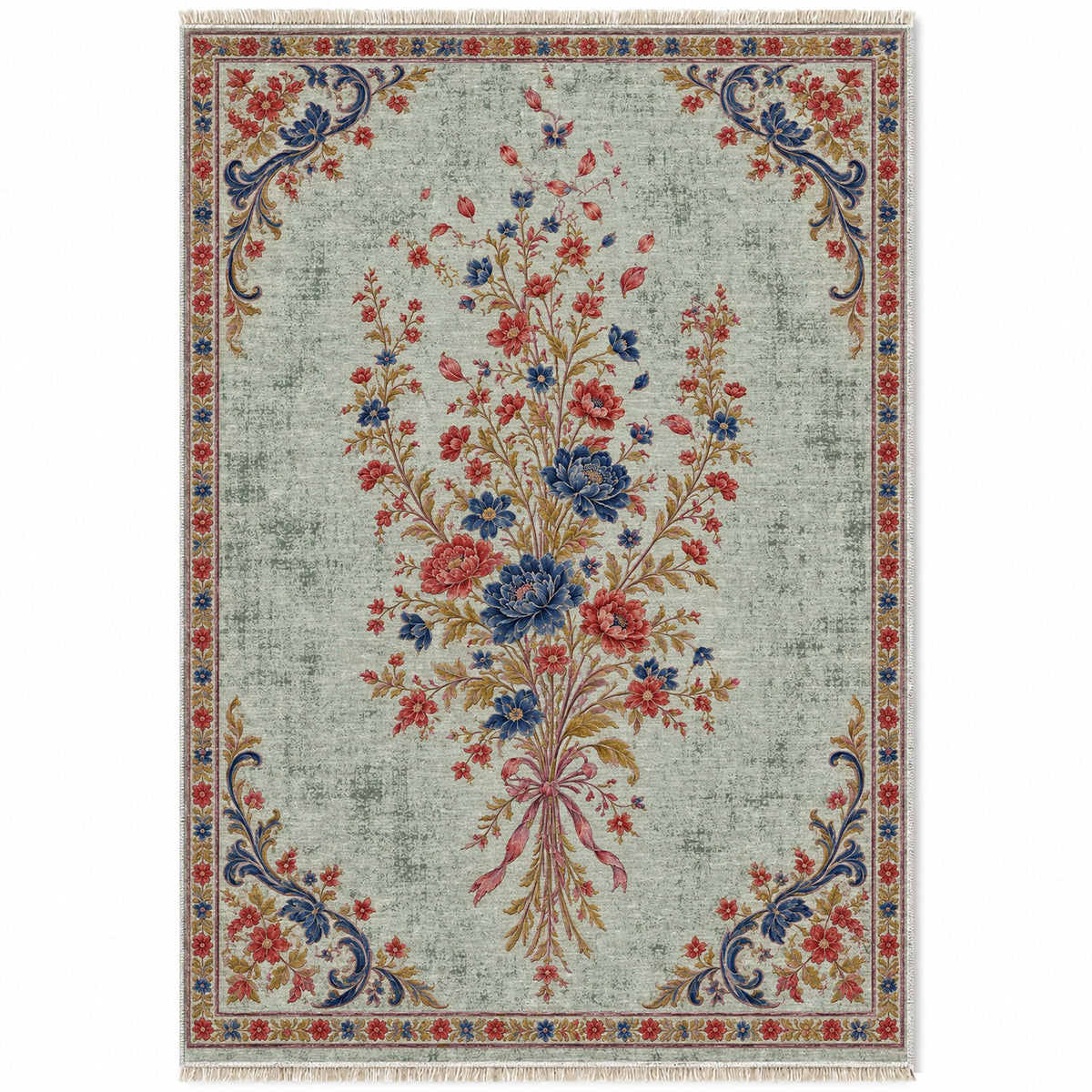 Dissolving Ribbon Bouquet Glacier, Ink & Vermilion washable rug top view