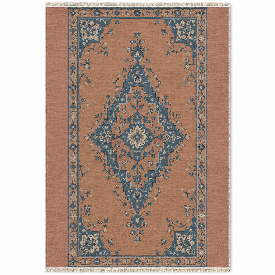 Distressed Diamond Clay & Denim Vintage Washable Rug