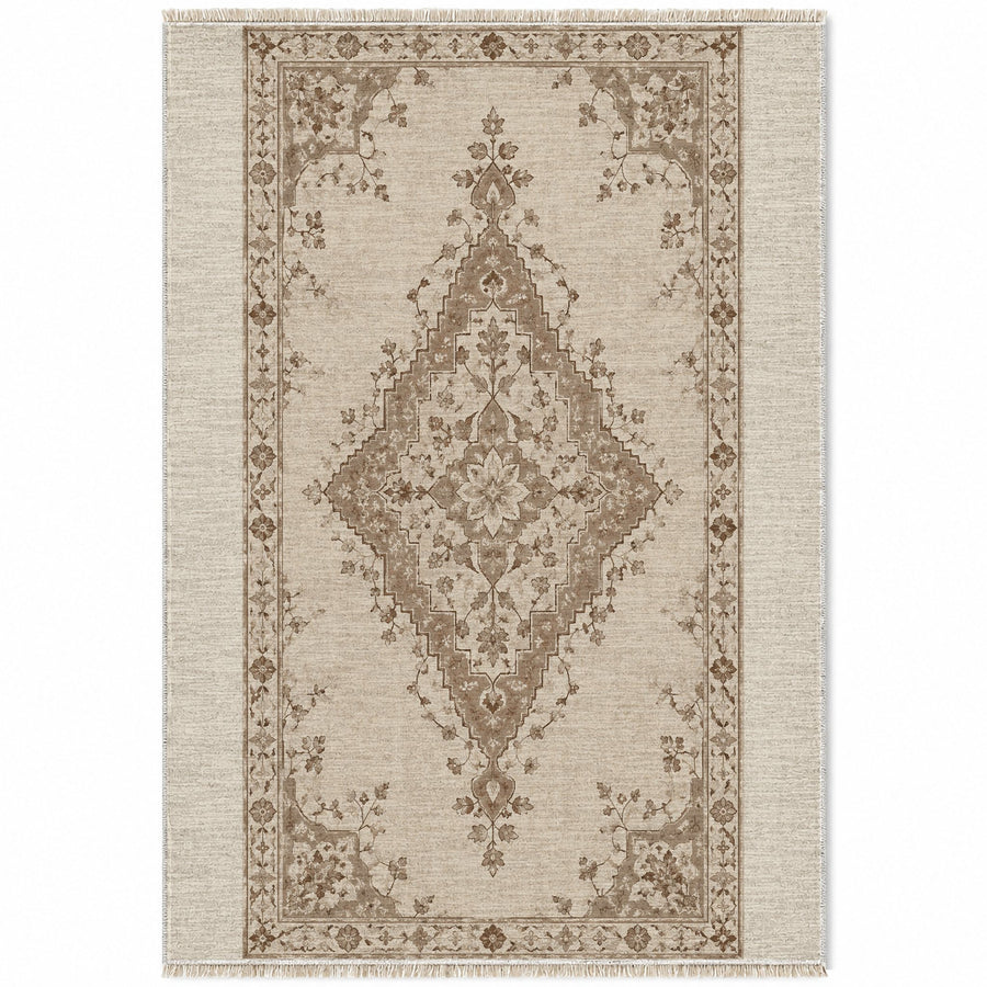 Distressed Diamond Ivory & Taupe Vintage Washable Rug